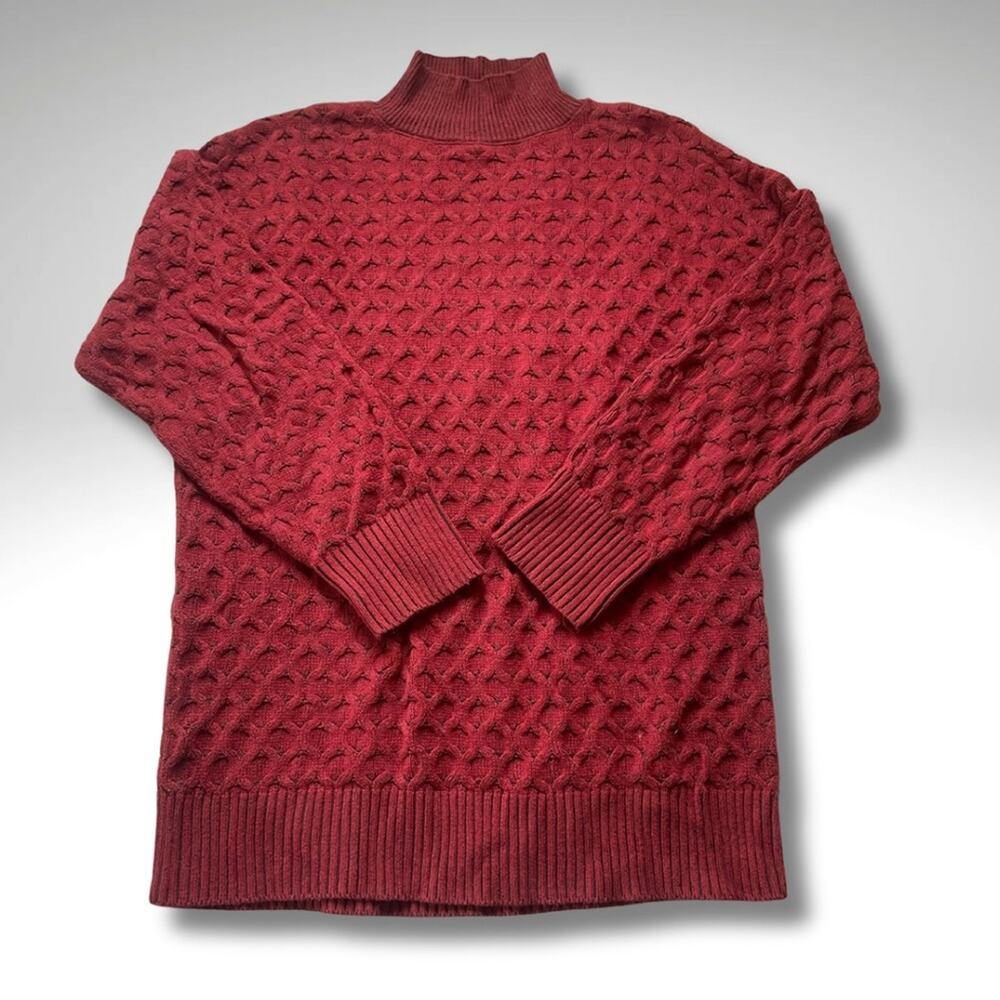 Knox Rose Textured Mock Neck Sweater Rust Red Cotton Blend Cozy Boho L